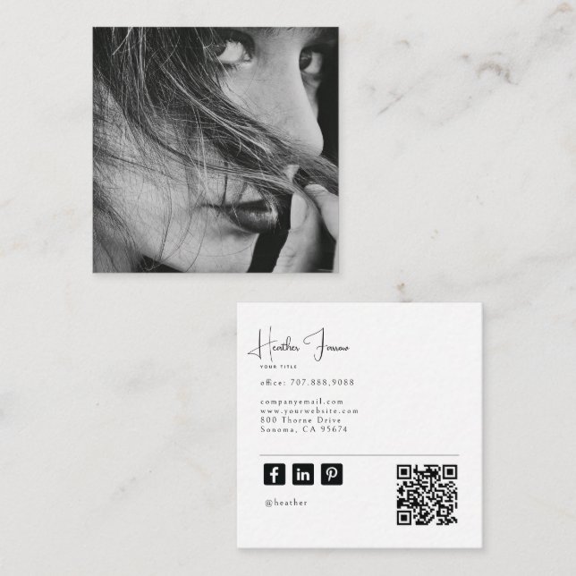 Carte De Visite Carré Modern Minimal Professional Photo Social QR Code (Devant / Derrière)