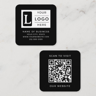 Carte De Visite Carré Modern Minimalist Black Square QR Code Custom Logo