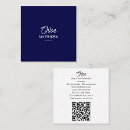 Carte De Visite Carré Modern Navy Blue Business Card with QR Code