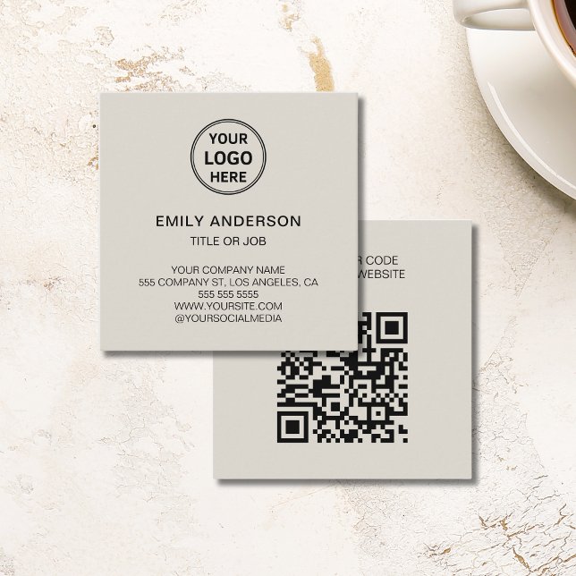 Carte De Visite Carré Modern QR Code Custom Logo Neutral Corporate (Modern QR Code Custom Logo Neutral Corporate Square Business Card)