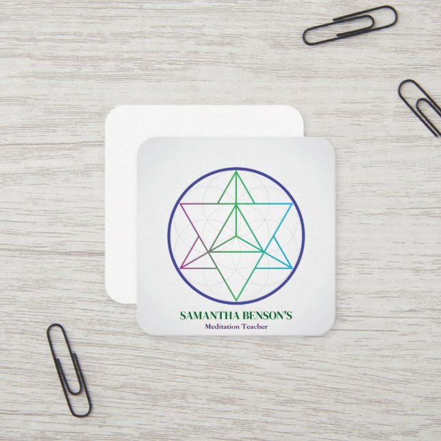 Carte De Visite Carré Modern Sacred Geometry Symbol Merkabah  (Devant/Arrière en situation)