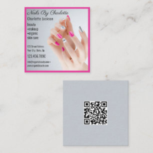 Carte De Visite Carré Moderne 1 Photo Clou Art Manicure QR Code