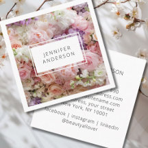 Carte de visite carré moderne à fleurs