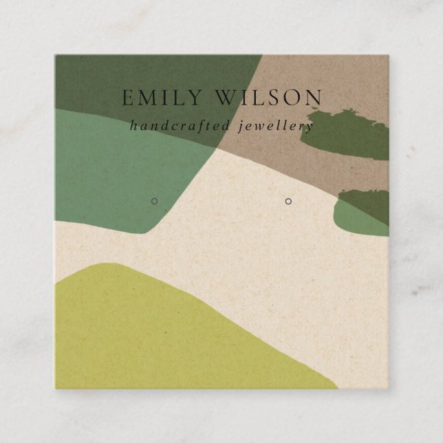 CARTE DE VISITE CARRÉ MODERNE ABSTRAIT LIME VERT KRAFT EARRING AFFICHAGE (Devant)