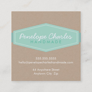 Carte De Visite Carré MODERNE BADGE LOGO pastel bold menthe Eco kraft
