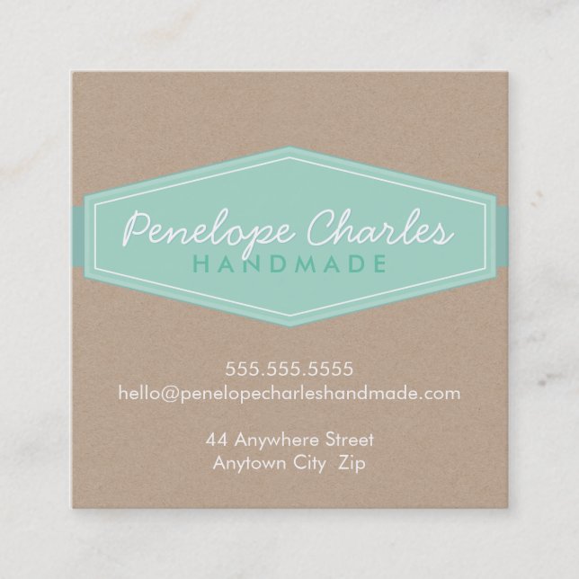 Carte De Visite Carré MODERNE BADGE LOGO pastel bold menthe Eco kraft (Devant)
