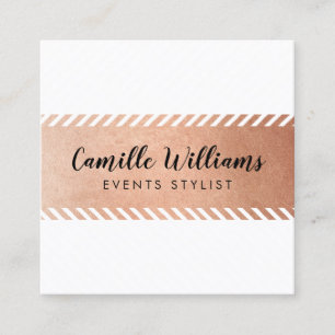 Carte De Visite Carré MODERNE Bande MINIMALE motif glam faux or rose
