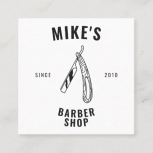 Carte De Visite Carré Moderne blanche homme barbier rasoir coiffeur