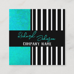 Carte De Visite Carré moderne chic audacieux turquoise sur rayures noire