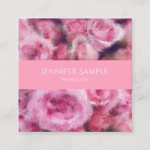 Carte De Visite Carré Moderne Elegant rose Roses Modèle professionnel