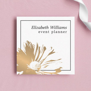 Carte De Visite Carré Moderne Faux Gold Floral Black Lines Planificateur