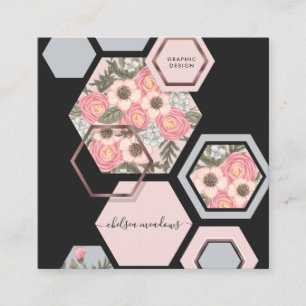 Carte De Visite Carré Moderne Géométrique Floral   Carré en Nid d'Abeill