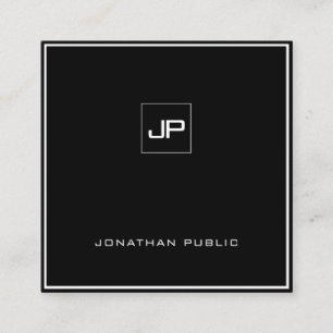 Carte De Visite Carré Moderne Monogramme Noir Blanc Élégant Plain