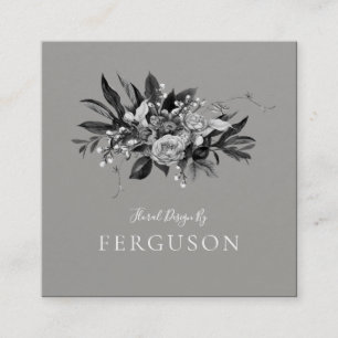 Carte De Visite Carré Moderne Moody Grey Tone Floral