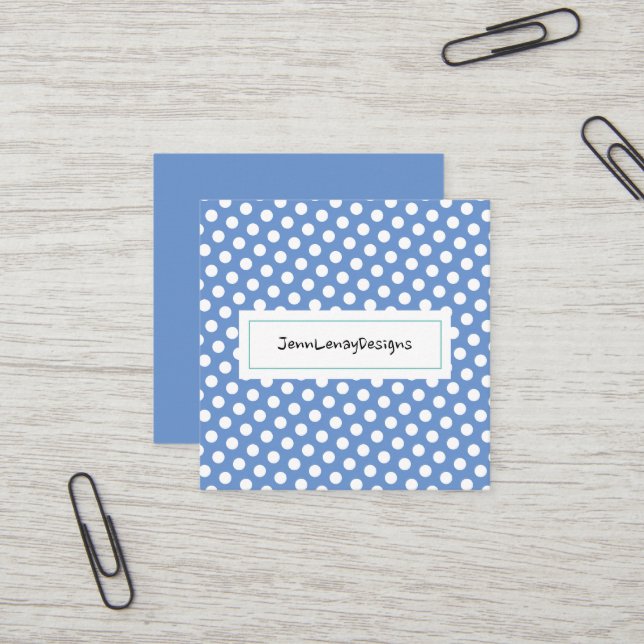 Carte De Visite Carré Moderne Pastel Blue White Pois Chic (Devant/Arrière en situation)