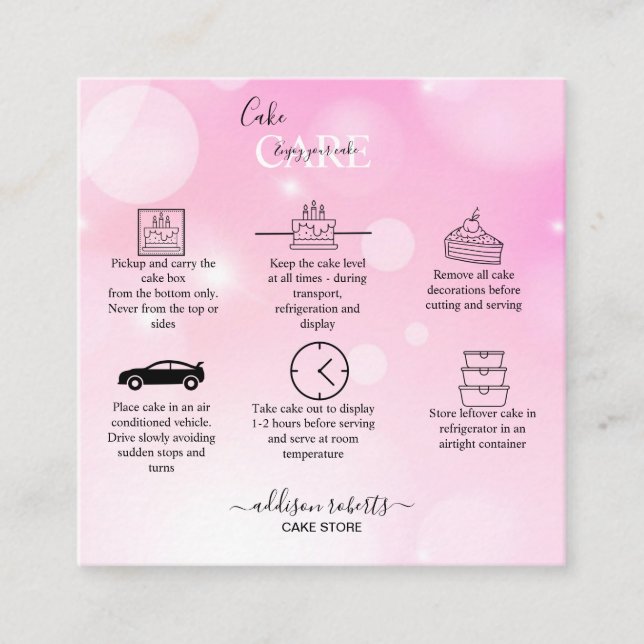 Carte De Visite Carré Moderne Pink Girl Gradient Cake Care Carré Busine (Devant)