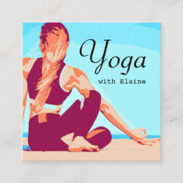 Carte De Visite Carré Moderne Plage Yoga Instructeur Femme Pose