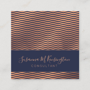 Carte De Visite Carré Moderne Professionnel Cuivre Foil Marine Blue Chev