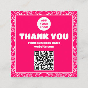 Carte De Visite Carré Moderne rose floral code QR Commandez merci