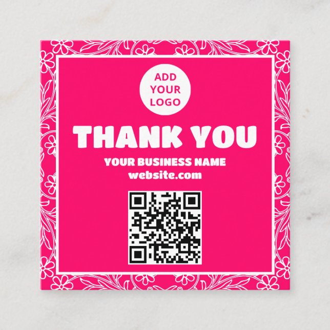 Carte De Visite Carré Moderne rose floral code QR Commandez merci (Devant)