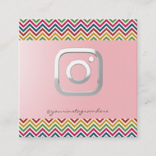 Carte De Visite Carré Moderne Simple ,Argent ,Zigzag,Instagram