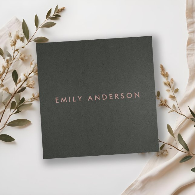 CARTE DE VISITE CARRÉ MODERNE SIMPLE MINIMAL FAUX ARGENT FONCÉ NOIR (Créateur téléchargé)