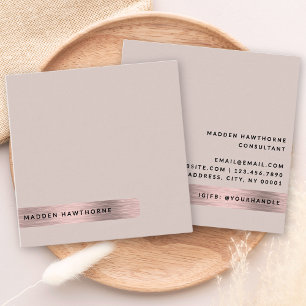 Carte De Visite Carré Moderne Simple Minimal Faux Rose Or brossé Métal