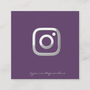 Carte De Visite Carré Moderne Simple Violet, Silver Instagram Médias soc