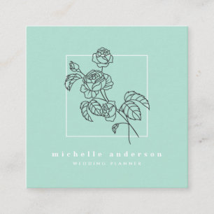 Carte De Visite Carré Moderne vert menthe noir rose maquillage floral
