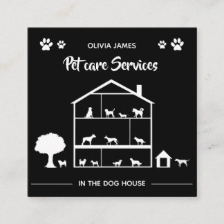 Carte De Visite Carré Monochrome dans les services de soins pour animaux