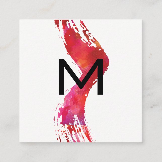 Carte De Visite Carré Monogramme Aquarelle (Devant)