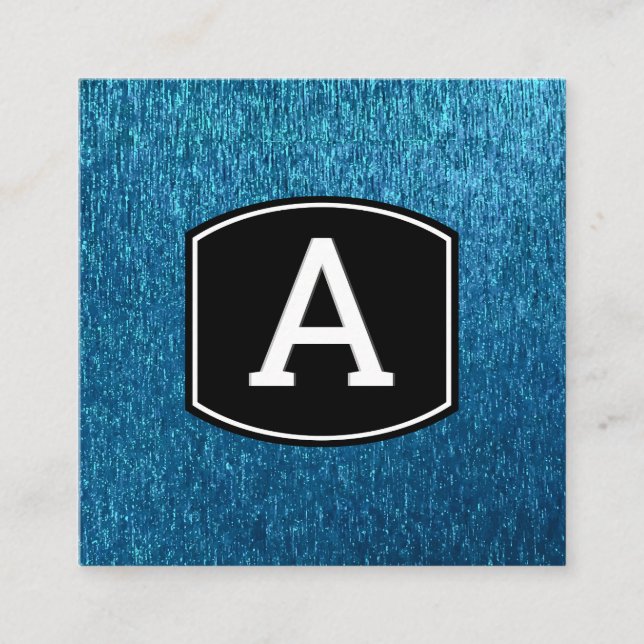 Carte De Visite Carré Monogramme| | Arrière - plan de texture bleu brill (Devant)