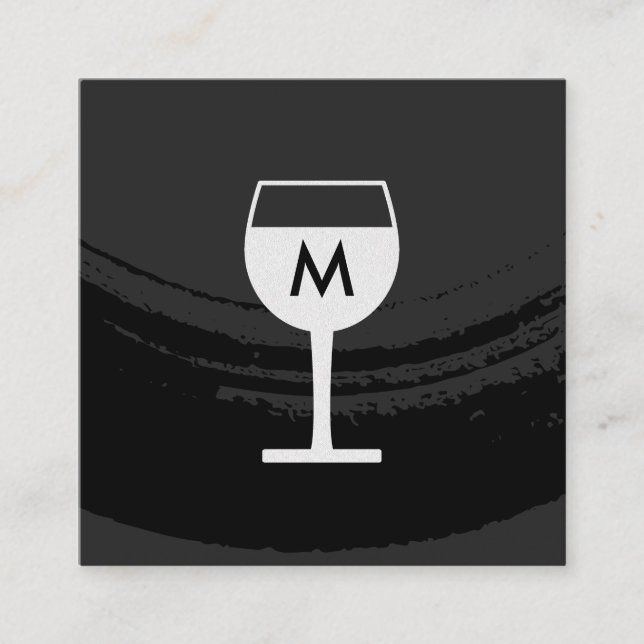 Carte De Visite Carré Monogramme Artistique Brossé Vin Noir Verre (Devant)