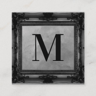 Carte De Visite Carré Monogramme   Black Antique Frame   Texture grise