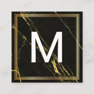 Carte De Visite Carré Monogramme   Cadre classique   Marbre d'or noir