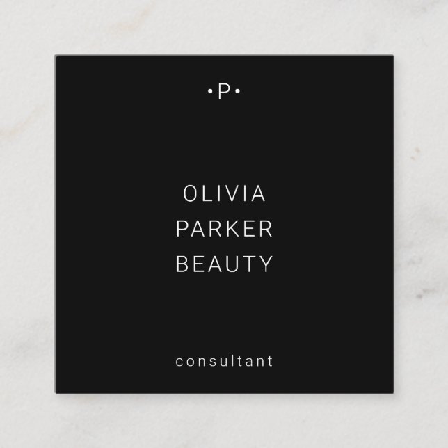 Carte De Visite Carré Monogramme chic et minimal| Noir (Devant)