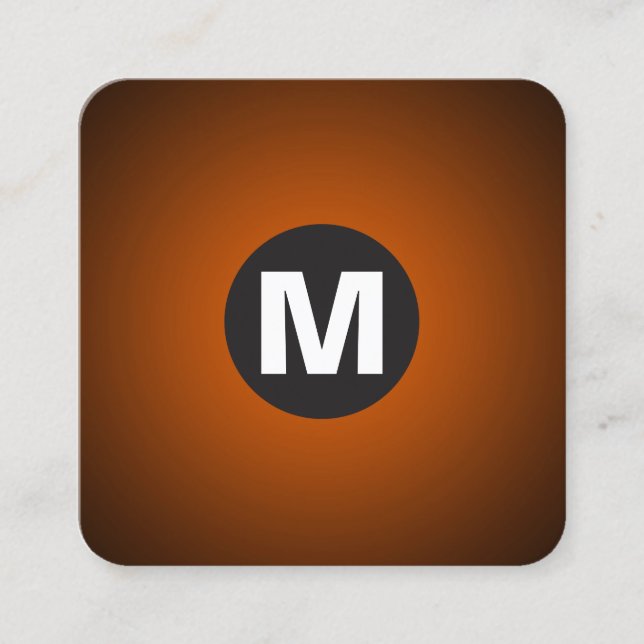 Carte De Visite Carré Monogramme circulaire - Dégradé - Orange à Noir (Devant)