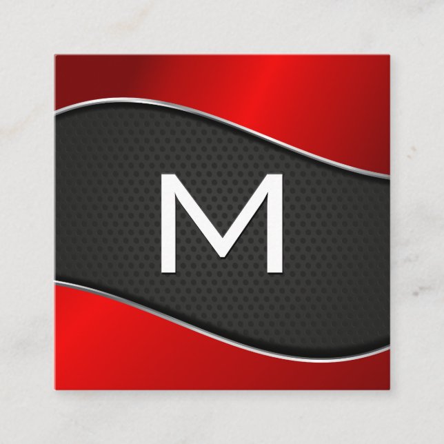 Carte De Visite Carré Monogramme classique | Mesh Arrière - plan rouge d (Devant)