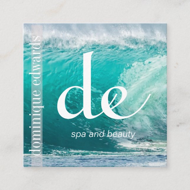 Carte De Visite Carré Monogramme commercial Ocean Wave Blue (Devant)