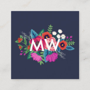 Carte De Visite Carré Monogramme de bouquet floral de Boho vibrant