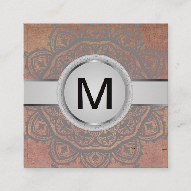Carte De Visite Carré Monogramme de luxe | Motif Mandala (Devant)