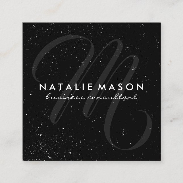 Carte De Visite Carré Monogramme de script avec lunettes (Devant)