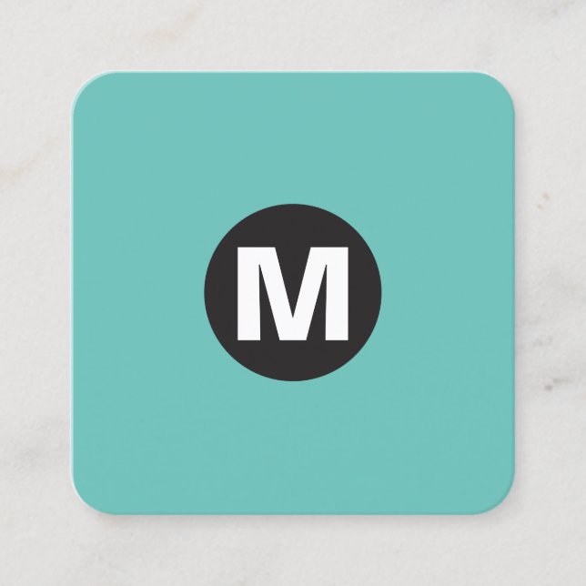 Carte De Visite Carré Monogramme de tache de cercle - Aqua (Devant)