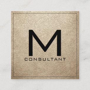 Carte De Visite Carré Monogramme Élégant Cuir Bisque Moderne