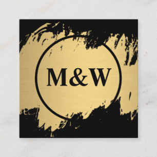 Carte De Visite Carré Monogramme Elegant Faux Gold Grunge