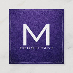 Carte De Visite Carré Monogramme Élégant Magenta Violet Cuir