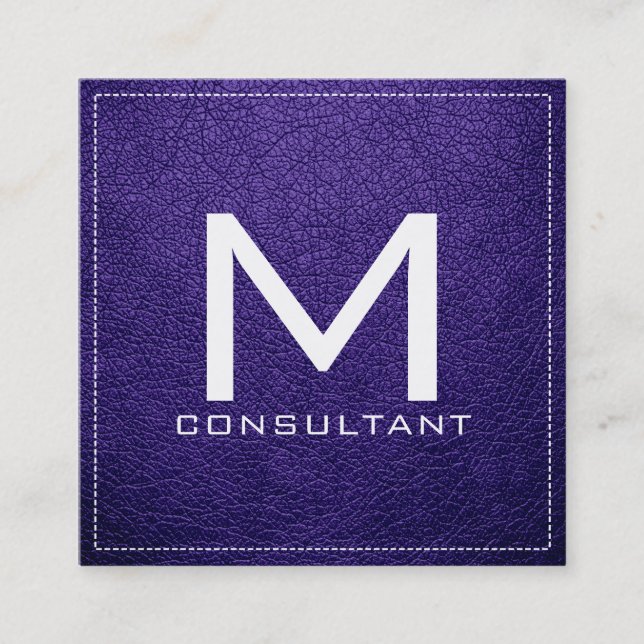 Carte De Visite Carré Monogramme Élégant Magenta Violet Cuir (Devant)