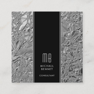 Carte De Visite Carré Monogramme Élégant Noir Argent