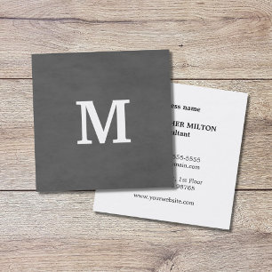 Carte De Visite Carré Monogramme élégant professionnel de blanc gris