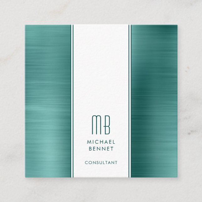 Carte De Visite Carré Monogramme Emerald Green Métallurgie Consultant (Devant)